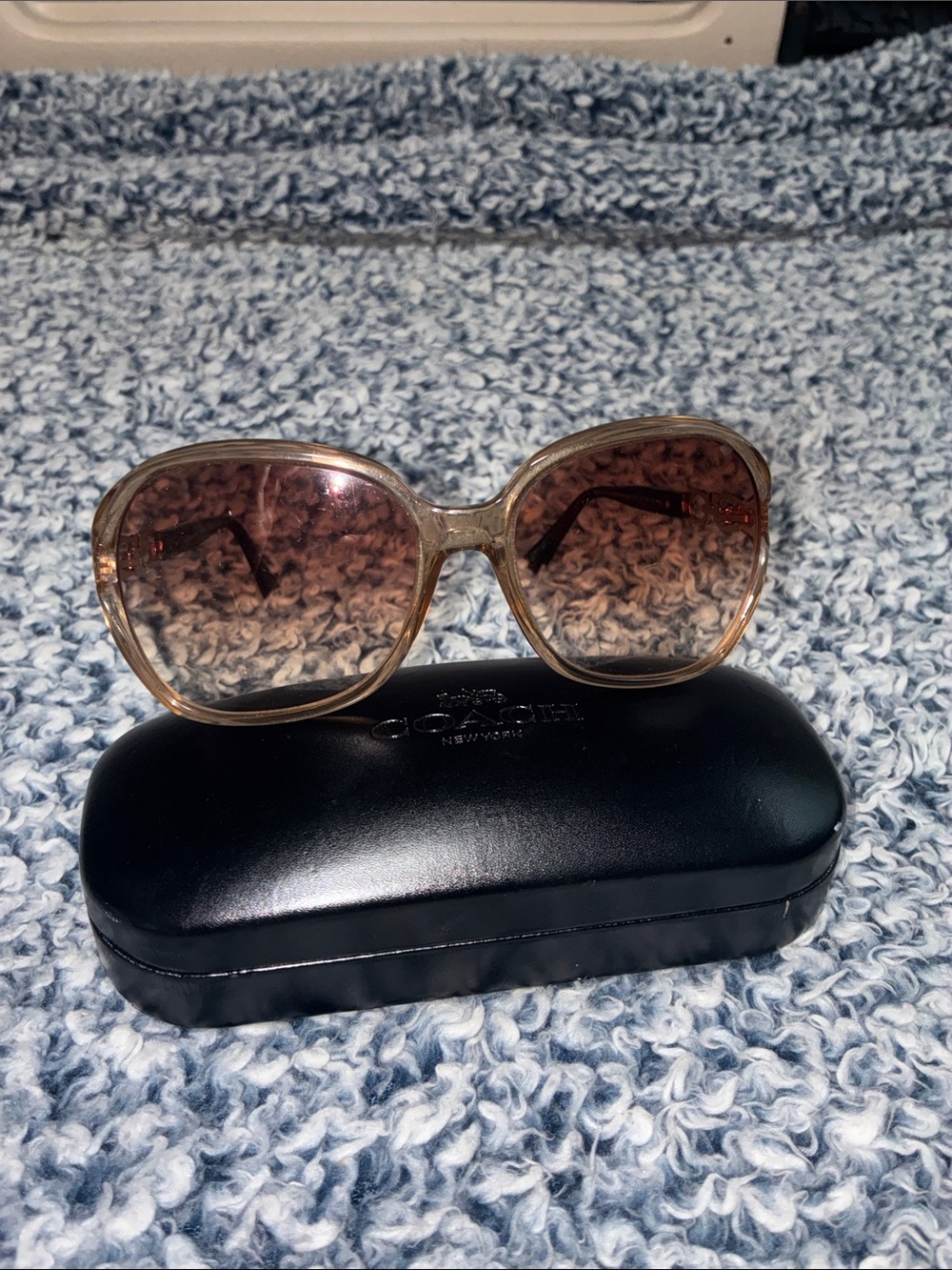 Coach Pink Brown Gradient Aviator Sunglasses with Gold Accents - Picture 4 of 11